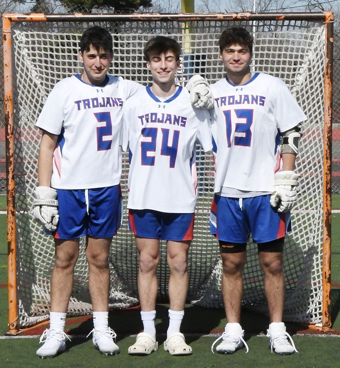 From left, Blind Brook boys’ lacrosse captains Jake Minick, Michael Berman Annunziata and Ethan Taerstein are still being recognized even though the 2023 season is long over.