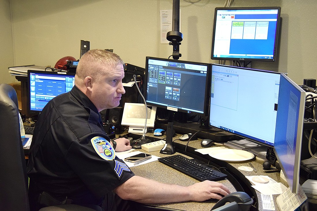 Sergeant Kieran Mutchler operates the new digital radio system at the Rye Brook Police Department. The system went live on Monday, July 10. The Rye Brook department has now joined the Port Chester Police Department and the Rye Police Department in utilizing the new technology.