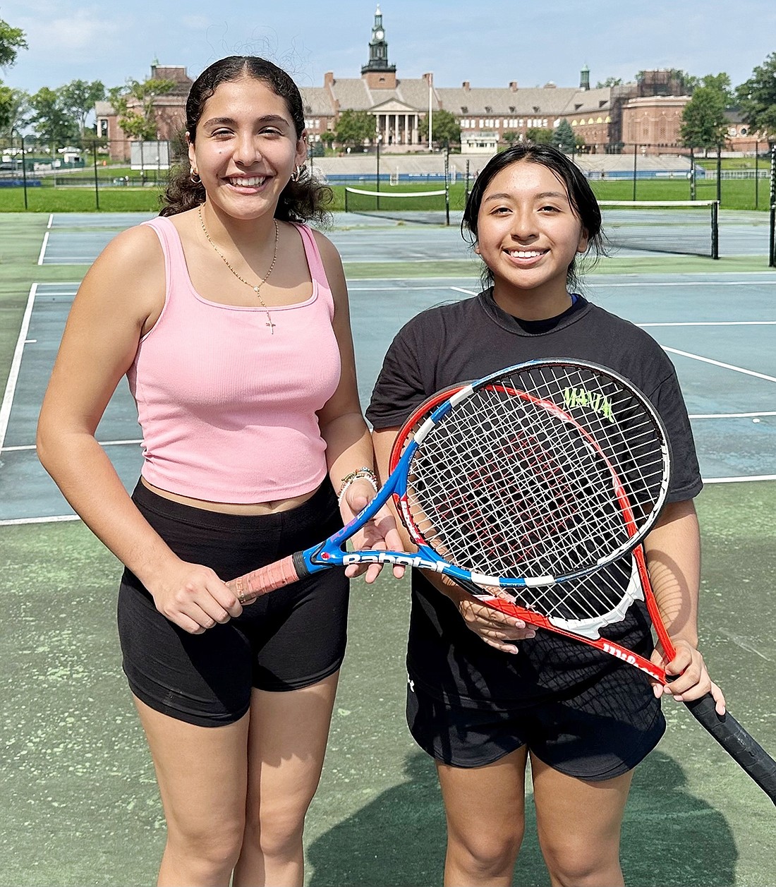 Junior Fatima Coyt and senior Natalie Barreto are captains of this year’s Port Chester High School girls’ tennis team. Both are expected to vie for first and second singles after just two years of playing organized tennis.