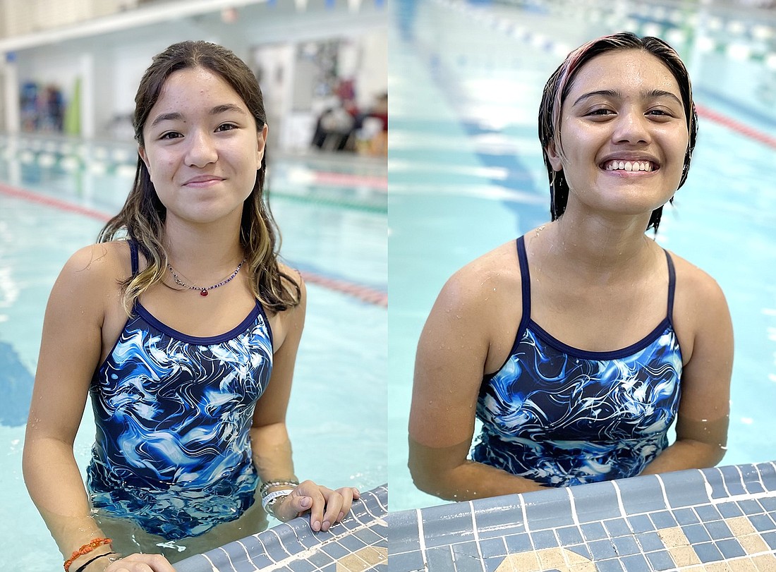 Junior Morgan Saunders (left) and senior Jaina Gonzalez are this year’s Port Chester High School girls’ swim team co-captains.