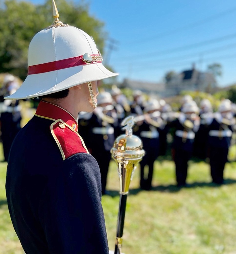 The Port Chester High School Marching Band practices before a performance.