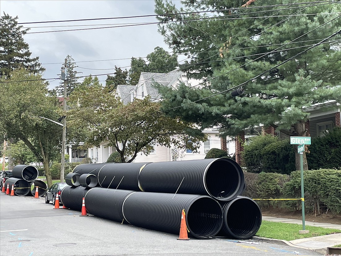 The enormity of these pipes spotted at the corner of Leicester Street and Glen Avenue on Monday, Sept. 11 dictated a photo. They are part of the Glendale Place storm sewer project currently underway and will be laid along this section of Leicester Street up to and including Glendale Place, according to an employee overseeing the work.