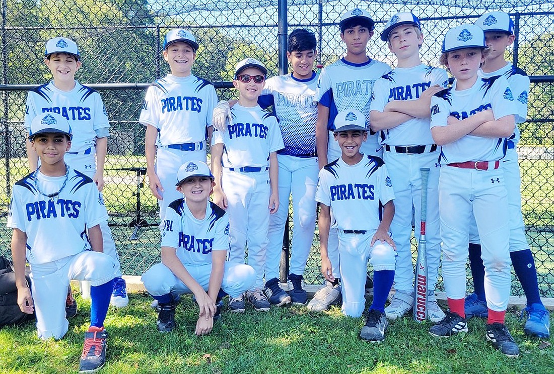 The 12U Pirates who are playing fall baseball. Front row, from left: Juan Garcia, Louis Rytelewski, Fabio Garcia, Wesley Loizeaux. Back row, from left: Brayden Squillace, Michael Versace, Tyler Varbero, Aaron Malhotra, Alex Malhotra, Ross Kantor and Jack Louis.
