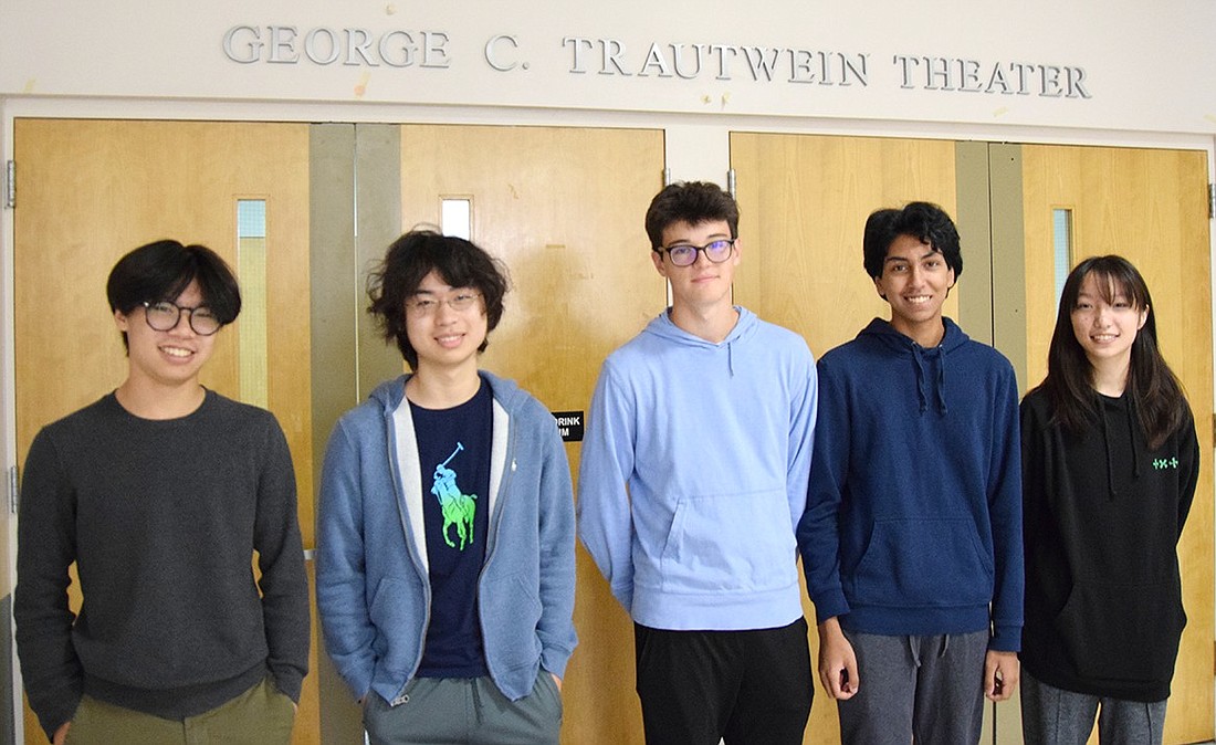 Blind Brook High School seniors Austin Lu (left), Derek Wang, Joaquin Otero, Matthew Laterza and Fiona Chen have been named 2024 National Merit Scholarship Semifinalists.