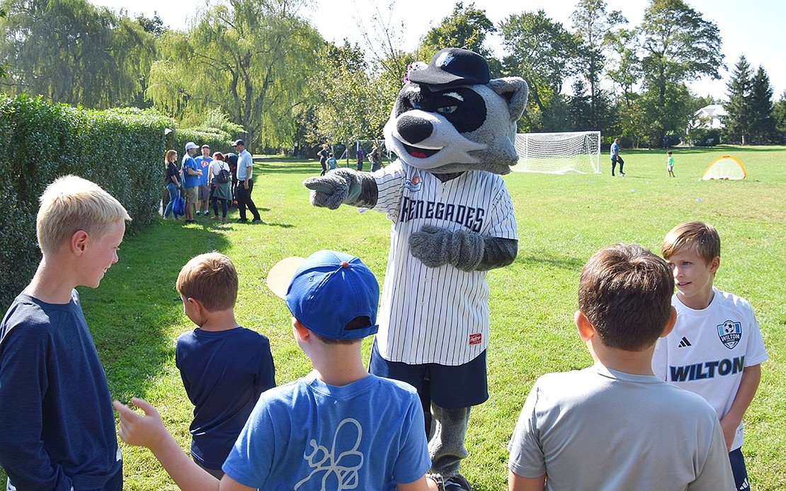 Rascal, the mascot for the Hudson Valley Renegades, stopped by to show his support for kids participating in the fun run.