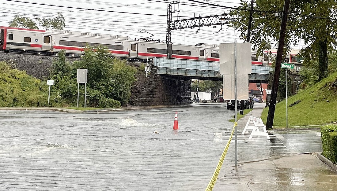 The corner of Broad and King streets, one of many places in Port Chester where ponding occurred during the major rainstorm on Friday, Sept. 29. The entire intersection around Summerfield Park remained closed throughout the day.