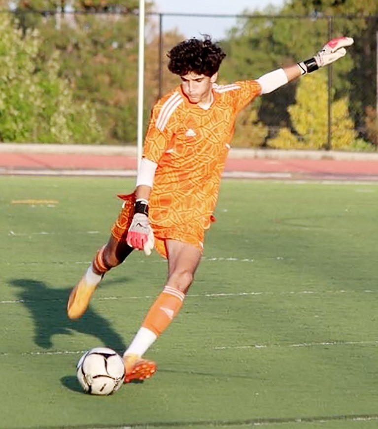 Blind Brook junior goalkeeper Luka Cuk sends a goal kick away against Valhalla at home on Thursday, Oct. 5. The Vikings defeated the Trojans 4-2 in that game.