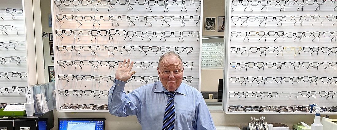 Dr. Hal Mendel in his optical shop Mendel Optical Insight at 19A Rye Ridge Plaza.