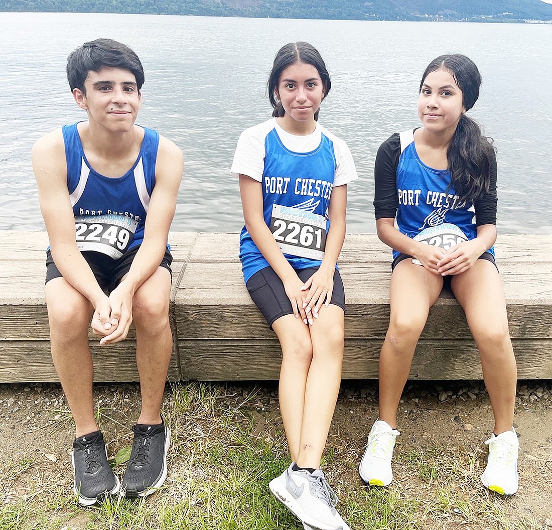 Sophomores Santiago Marquez, Alexa Aguiriano and Abigail Pesantez, pictured here, are expected to excel in the upcoming County and Section 1 Championships along with freshman Christian Zamora.