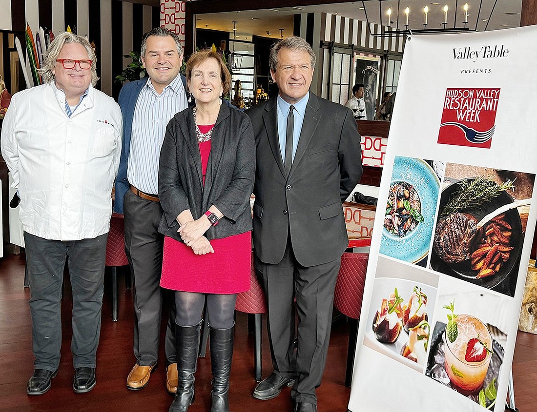 From left, chef David Burke; Mike Martinelli, group publisher, Hudson Valley Division at Today Media; Cathy Rinaldi, Metro-North president and Long Island Rail Road interim president; and County Executive George Latimer at the Hudson Valley Restaurant Week kickoff Oct. 17.