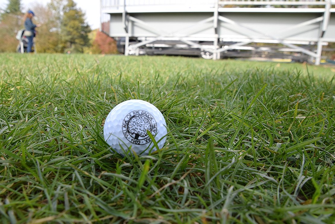 The Village of Rye Brook made custom golf balls bearing the municipality’s logo for the event. To win them, putters had to sink the final hole in two attempts or less.