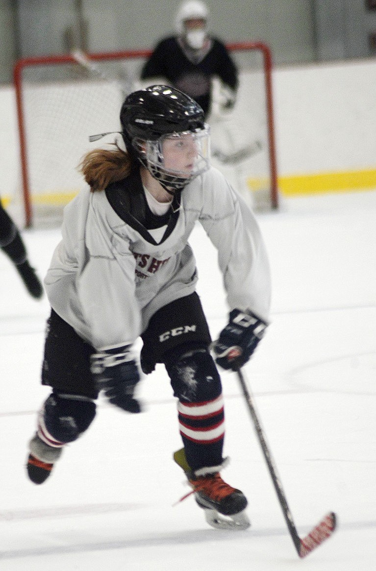 Freshman Mikayla Newman will be the first Blind Brook student to play on the East Green Wave in the relatively new Section One all girls ice hockey league. She previously was the only female player on the Rye Town/Harrison Titans modified ice hockey team.