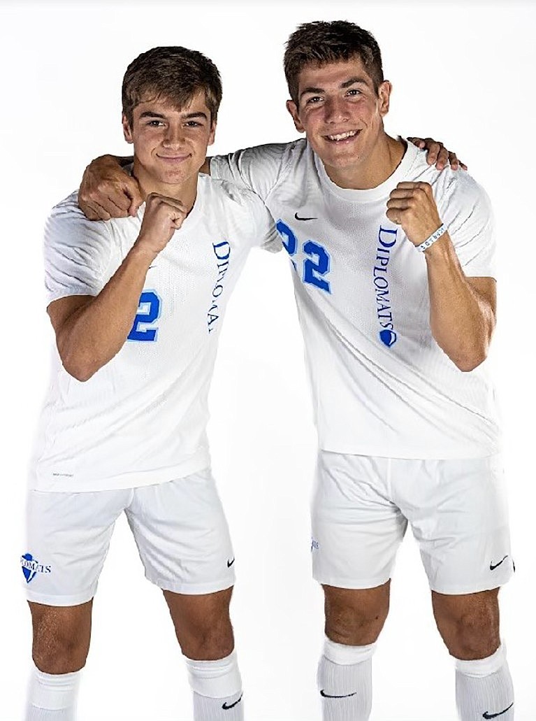 Blind Brook High School alums Nico Gonzalez (left) and Isaac Mintz played soccer for Franklin & Marshall this year, Gonzalez as a freshman and Mintz as a junior. Both played almost every minute of the thrilling second round of the NCAA tournament championships on Saturday, Nov. 11.