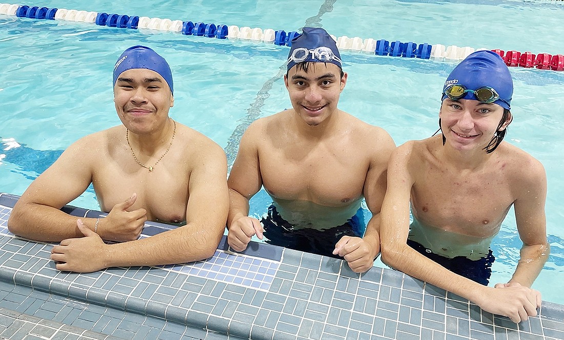 Port Chester Rams swim team captains, from left, Miguel Infante-Rojos, Matthew Palma and Tiernan McLoughlin.