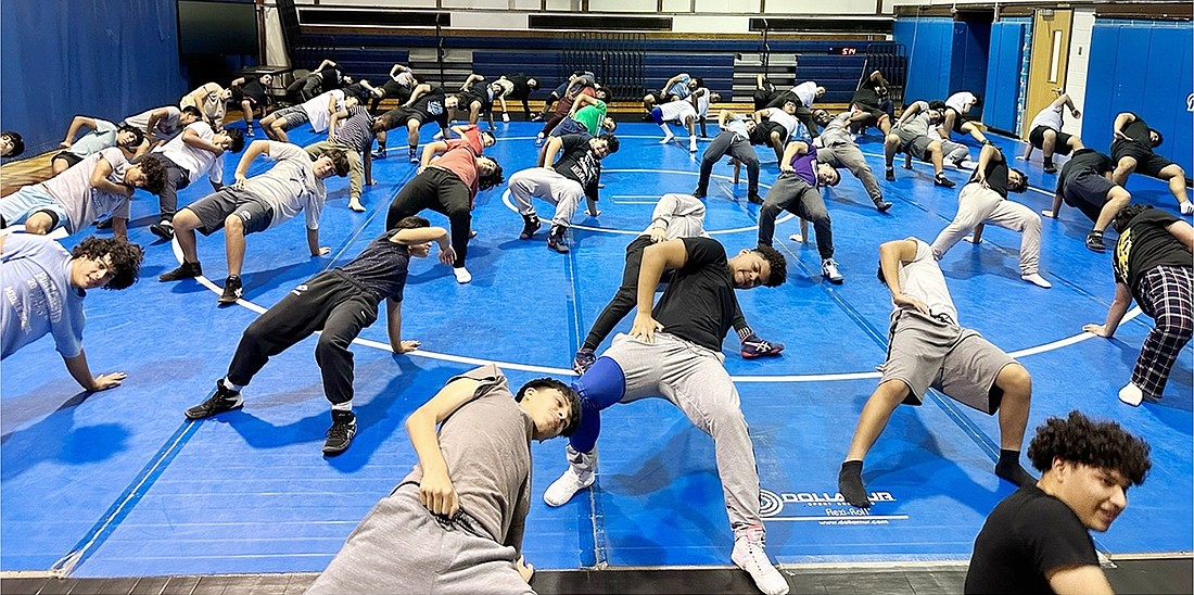 The Port Chester High School wrestling studio is filled with the record number of grapplers—80—who have signed up for this year’s wrestling team during a practice this past week.