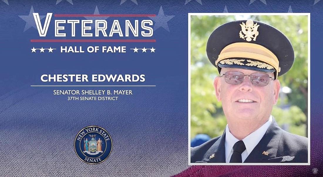 Port Chester resident Chester “Chet” Edwards was nominated to the New York State Senate Veterans Hall of Fame by Senator Shelley Mayer on Nov. 9 for his service both in and out of the U.S. armed forces.