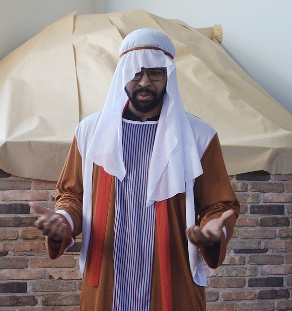 Innkeeper Jeremiah Washington laments that there is no room in his hotel for Mary and Joseph.