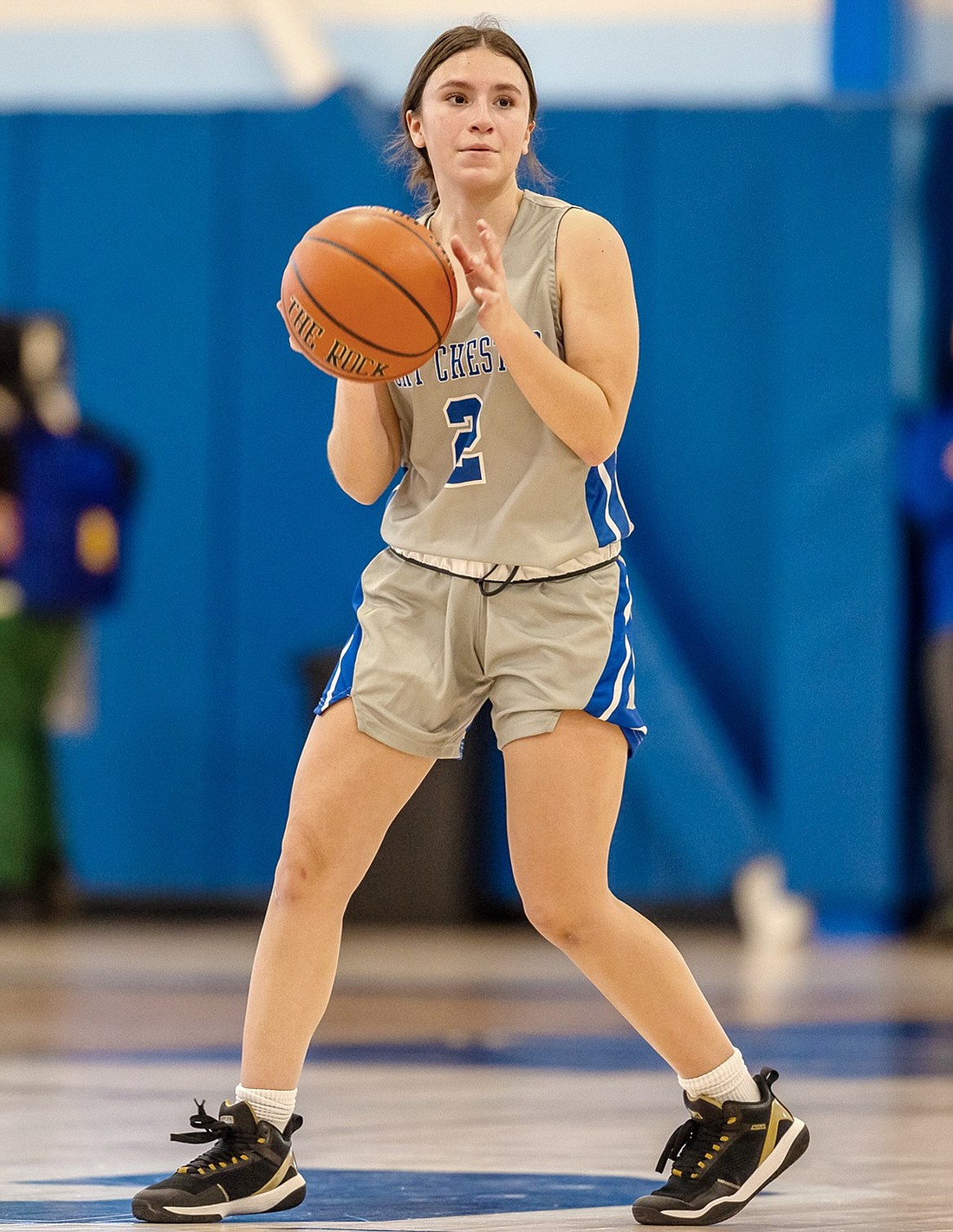 Senior guard Samantha Munoz, here looking for a pass opportunity in the Dec. 22 home game against Mount Vernon, is the most improved player on the Lady Rams team, according to coach Danny Davis.