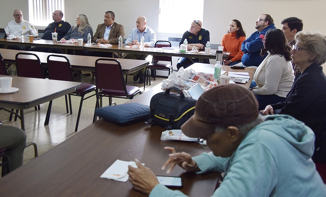An array of Port Chester village officials, as well as State Senator Shelley Mayer,  sit up front at the Committee for Better Government Town Hall meeting on Saturday, Feb. 24 at Mount Zion Baptist Church on Slater Street.