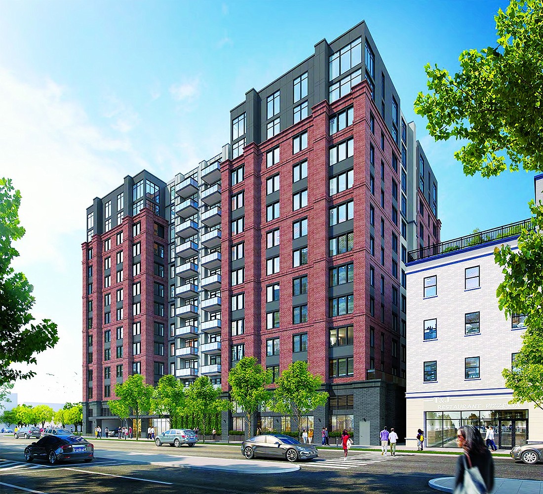 Rendering of the 12-story, 194-unit residential building approved by the Port Chester Planning Commission on Feb. 13, 2023 for 28-34 Pearl St. Zoning for this site, the rest of Pearl Street and a portion of New Broad Street were rezoned on Apr. 3, 2023 to allow only three stories. That zoning change is the subject of two lawsuits.