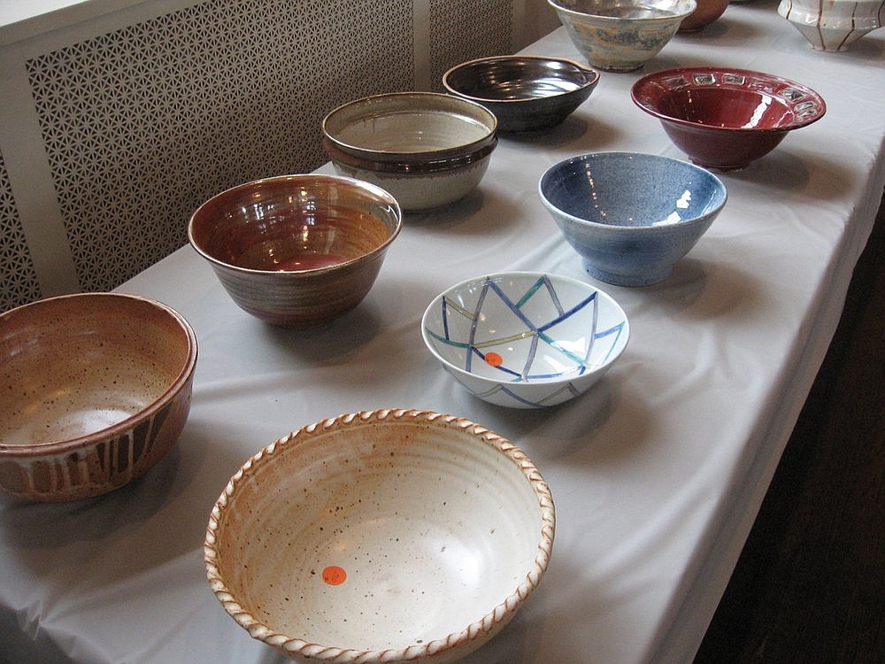Some of the bowls made by Clay Art Center artists and students available for sale at the Empty Bowls fundraiser to be held in Rye Sun., Apr. 21. See 10573 Events below for details.