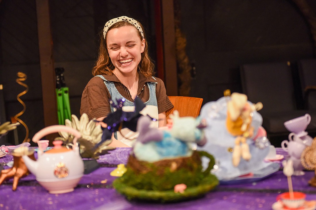 Jessie Lizotte of Norwalk, Conn. as Alice at the Mad Hatter's tea party in the Town Players of New Canaan’s production of the rarely revived 1970's Broadway sensation, The Manhattan Project's Alice in Wonderland version of Lewis Carroll's classic runs weekends May 3-12. See Nearby In-Person Events below for details.