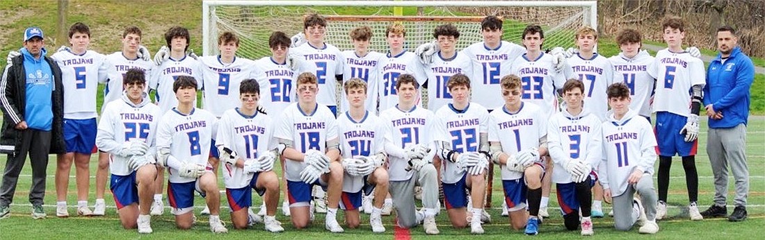 The 2024 Blind Brook boys’ varsity lacrosse team. From left: Dylan Orris, Zach Taerstein, Nico Corvalan, Chase Katz, Ryan Stern, Carmine Casino, Ethan Carey, Dylan McRedmond, CJ Stumpf, Tyler Taerstein, Cameron Scott, Gavin Zislis, Trevor Feist, Jackson Scala, Eduardo Almeida, Tomo Yamano, Martin Otero, Seth Low, Michael Berman Annunziata, Ethan Leland, Hudson McRedmond, Robbie Carey, Alex Berk, Jack Mallah.