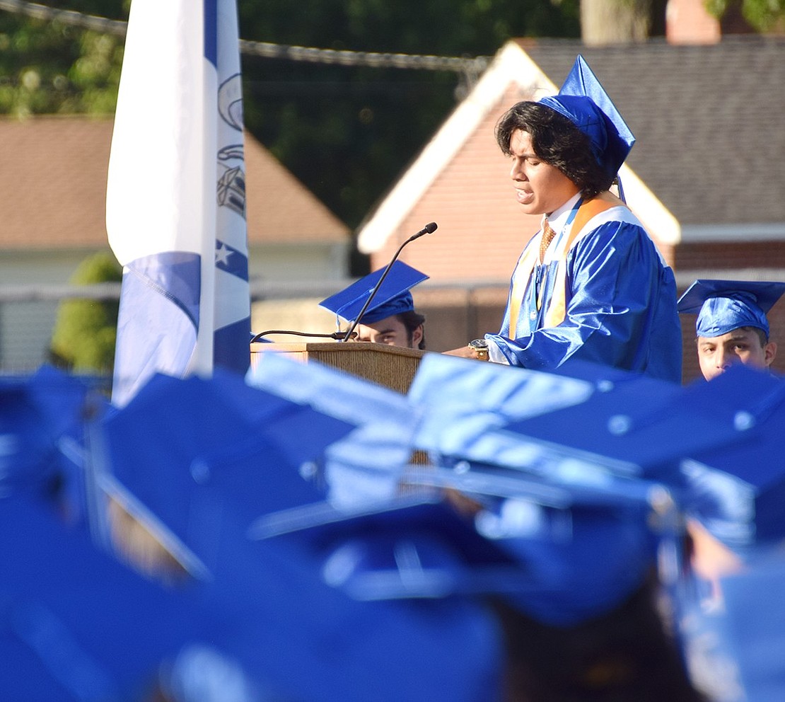 Co-Class President Brian Alvarado gives final words to his peers while thanking all their supporters in guiding them towards this rite of passage.