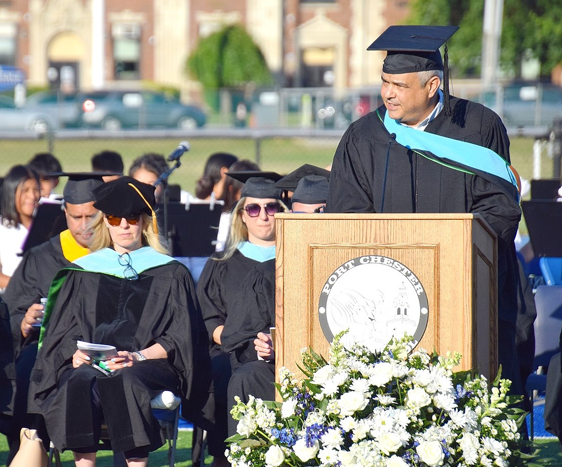 Board of Education President Lou Russo shares words of wisdom with the Class of 2024 graduates.