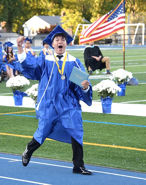 Amped up and ready to go, Breyquer Velasquez isn’t afraid to show the world how happy he is to be a Port Chester High School graduate after receiving his diploma at the Class of 2024 commencement on Thursday, June 27.