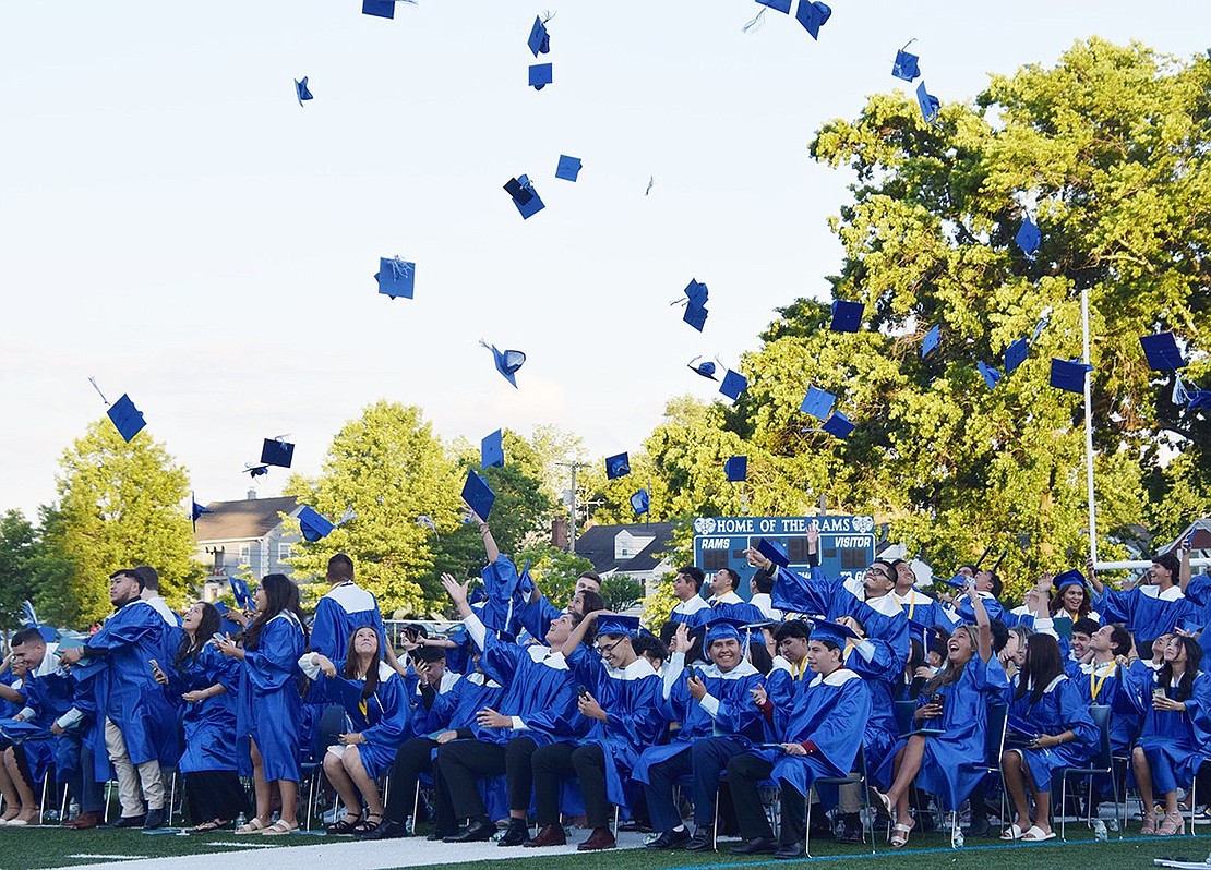 Caps go up as the Class of 2024 officially become Port Chester High School alumni.