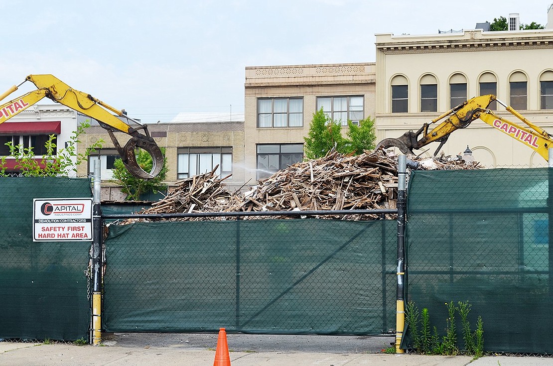 Most of the historic wood and brick buildings that stood at 27-45 North Main St., including The Dorothy, which was constructed in 1890, have been torn down within the last two weeks. This view from Abendroth Avenue looking toward North Main shows the last vestiges of those structures. A mixed-use 6-story development has received approval for the prominent downtown location, which will also include 28 Adee St.