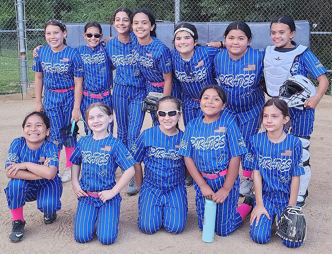 The newly formed 11U Pirates travel softball team sponsored by the Port Chester Youth Baseball League. Front row, from left: Mia Carranza, Gigi Giordano, Sophia Castro, Arianna Romero, Alessandra Pace. Back row, from left: Jocelyn Goyburu, Aria Cavallino, Adriana Pace, Jillian Jimenez, Amelia Zuccarelli, Ava Oshiro, Juliana Tejeda. Not Pictured: Dylan Stroud.