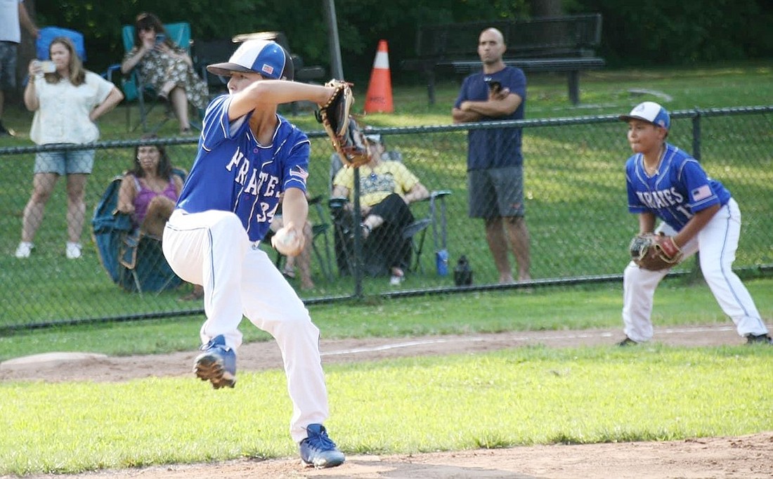 In the Greater Hudson Valley Baseball League 10U playoff opener, Nolan Brown struck out four batters in two innings for the Port Chester Pirates against Heat Baseball.