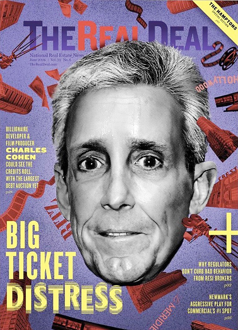 The Real Deal's cover promotes their story on the financially distressed real estate developer Charles Cohen, owner and developer of 975 Anderson Hill Rd.—the former Doral Arrowwood complex.