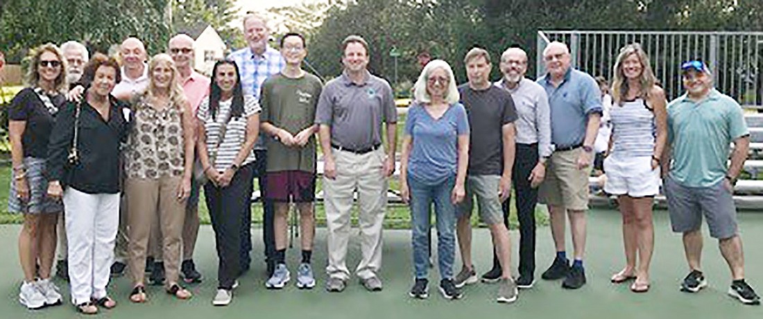 Those who volunteer on the Village of Rye Brook’s boards, commissions and committees were recognized on Wednesday, Aug. 13 at Pine Ridge Park. In attendance at the event were, front row, from left: Susan Epstein, Village Trustee; Marcia Rogull, Architectural Review Board; Debbie Friedman, Sustainability Committee; Stephanie Fischer, Village Trustee; Ruijie (Jeremy) Shi, Sustainability Committee; Jason Klein, Mayor; Robin Willig, Sustainability Committee; Alan Willig, husband of Robin Willig; Jonathan Metz, Architectural Review Board; Barry Citrin, Traffic Commission; Correy Stephenson, Sustainability Committee and Blind Brook Board of Education member; Craig Rigano, Technology & Communications Commission. Back row, from left: David Heiser, Village Trustee, Stephen Malkinson, Airport Advisory Council; John Mugno, Airport Advisory Council, Advisory Council on Parks and Recreation and Technology & Communications Commission; Donald Krom, Planning Board.