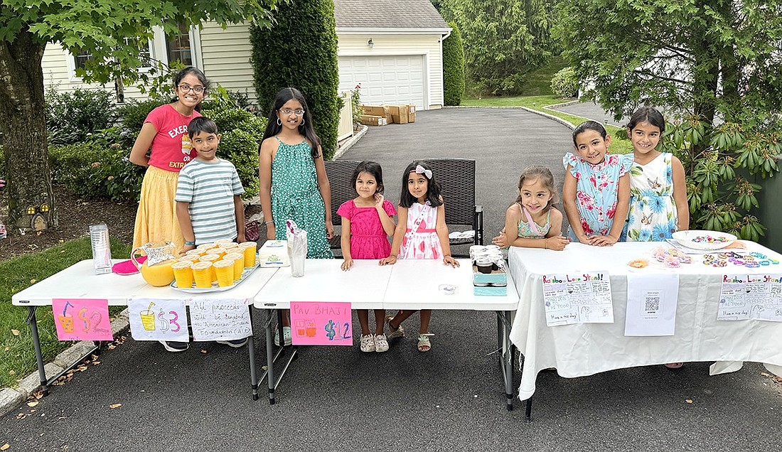 Rye Brook children hosted a bake sale and lemonade stand in July that raised over $500 for the American Indian Foundation. From the left: Bhoomi Dharmashankar, Rohan Prathy, Reha Prathy, Kiara Jha, Ayra Chandarana, Naisha Battiwala, Shireen Kaul, Ravya Jha. Not pictured: Ayush Rawal.