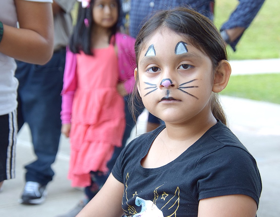 A serious kitty, Park Avenue Elementary School second-grader Rachel Garcia spots the camera right after getting her face painted.