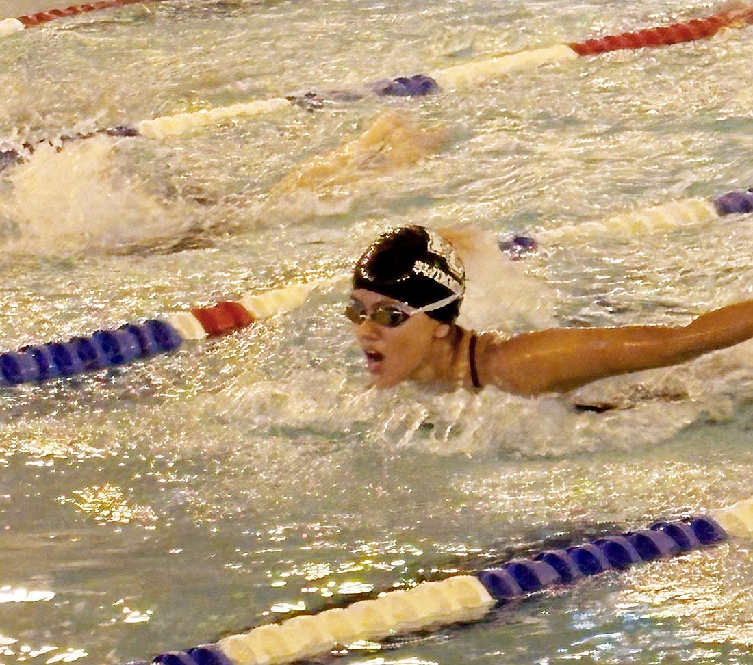 Brenda Cordova swims the 200-yard Individual Medley during the Lady Rams’ away meet against Peekskill on Sept. 23.