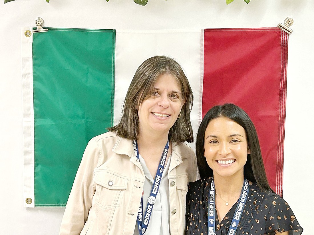 Port Chester Middle School Italian language teachers Maria Figura (left) and Cindy Martinez secured a $12,000 grant from the Italian American Committee on Education to bolster the program at their school building.