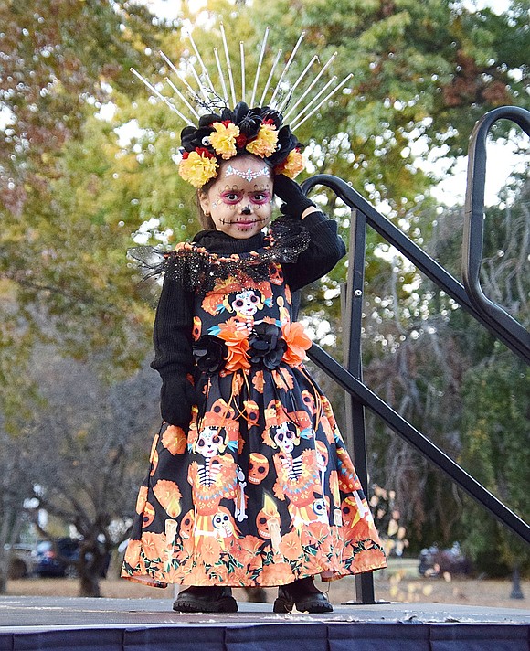 The spooky and festive Day of the Dead attire stylishly worn by Midland Avenue resident Mia Salcedo was noticed by the judges. The 3-year-old won an award for most creative costume.