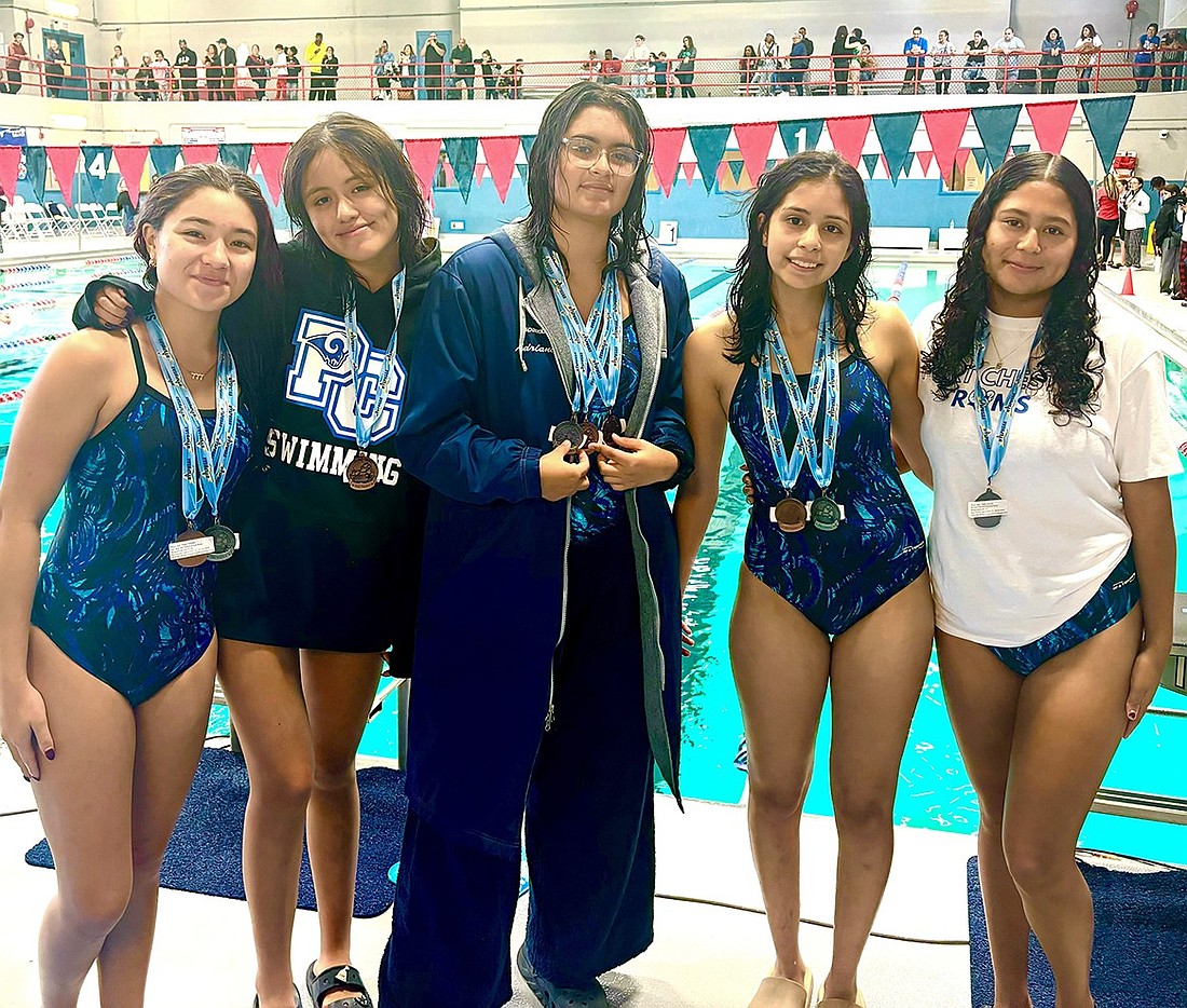 The Port Chester Lady Rams who won medals in the Conference Championships in Yonkers last Saturday (10/26): Morgan Saunders, Brenda Cordova, Adriana Martinez, Chenoa Marquez and Kimberly Rivera.