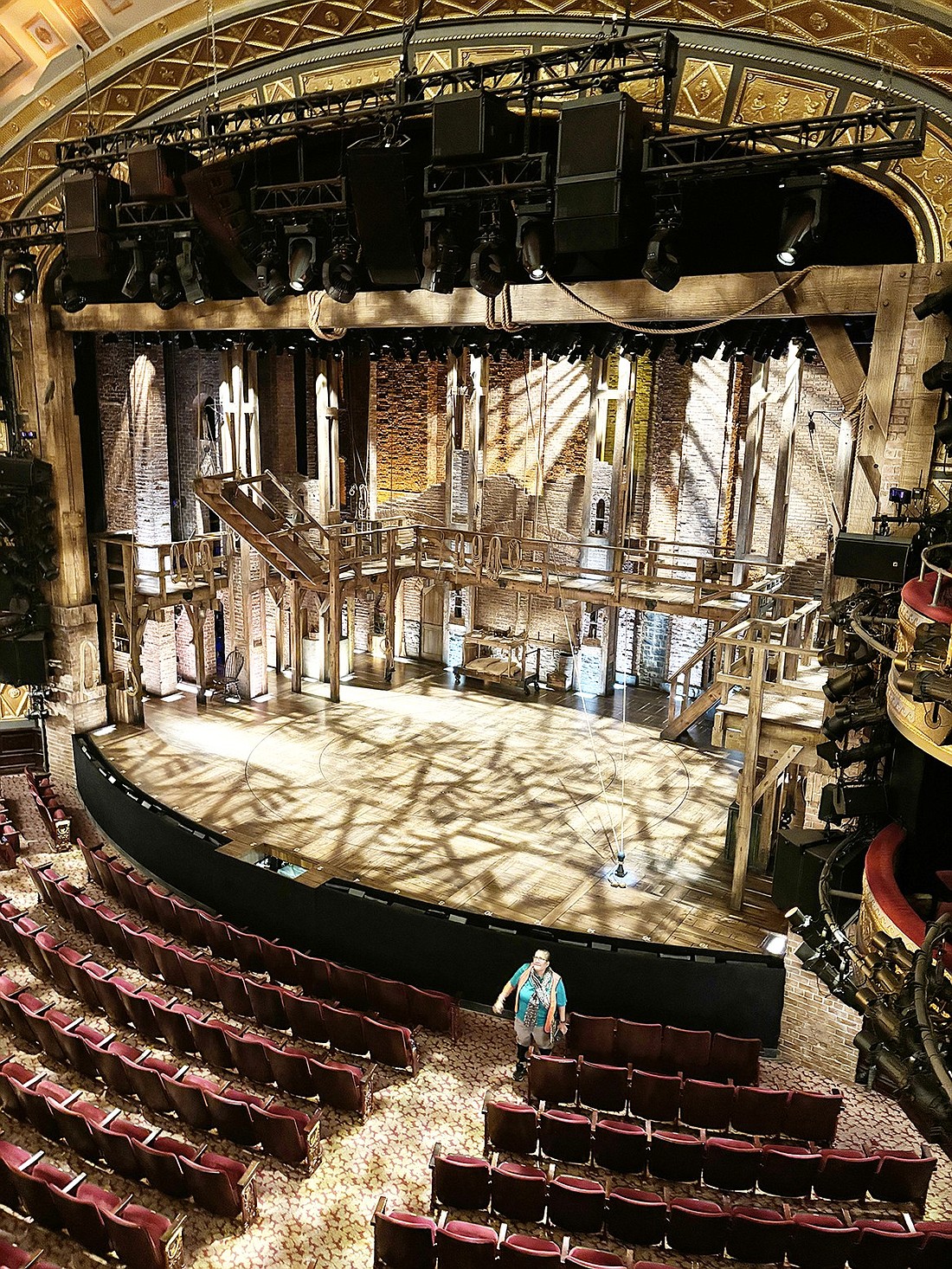 The view of the stage at the Richard Rogers Theatre on Broadway from Port Chester High School history teacher Elizabeth Messina’s seat ahead of a performance of “Hamilton” on Oct. 30. She and 45 of her students were able to see the show free of charge through a partnership with Gilder Lehrman Institute of American History.