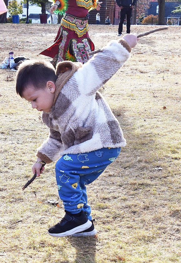 Midland Avenue resident Pedro Reyes energetically dances during a performance by the Aztec dancers of La Santa Cruz del Caminante at the Celebration of Indigenous Cultures at Lyon Park on Sunday, Nov. 17.