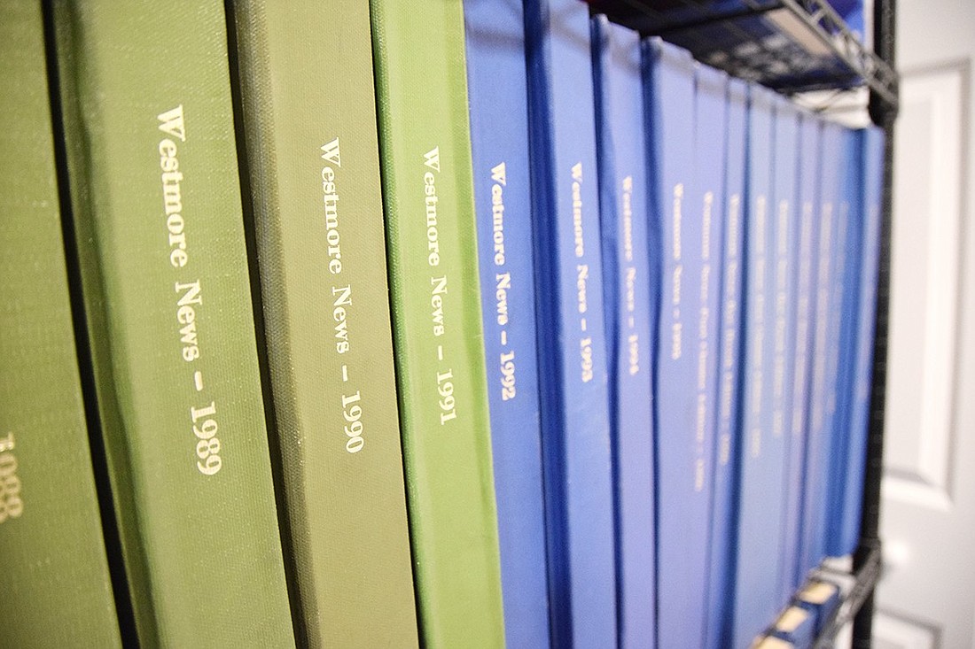 Bound books of Westmore News papers covering 60 years of local news fill an entire wall in the publication’s offices at 327 Irving Ave. in Port Chester.