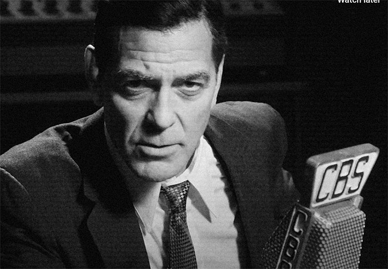 George Clooney portrays Edward R. Murrow in the upcoming Broadway production of Good Night, and Good Luck. This is a screenshot from the one-minute video commercial for the show at https://goodnightgoodluckbroadway.com/