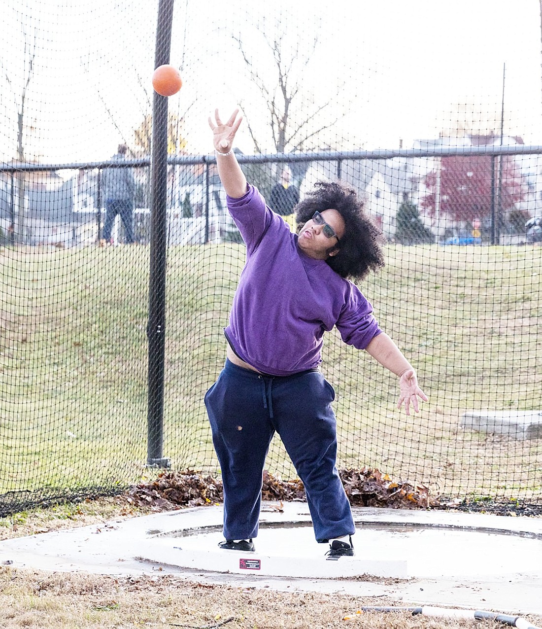 Aidyn Richmond was among the Port Chester High School shot putters making long throws in the Track & Field team’s first championship meets at The Armory in New York City on Dec. 6 and 8.