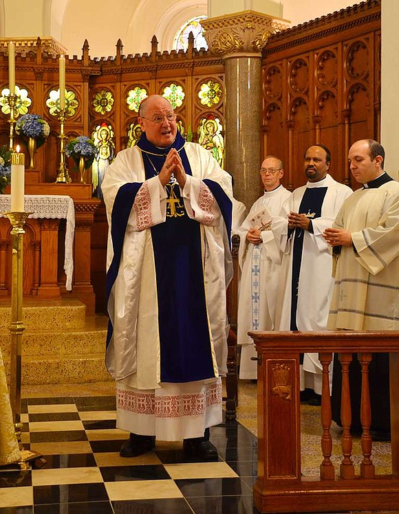 Cardinal Timothy Dolan, the archbishop of New York, celebrated Mass at the Church of Our Lady of Mercy on Westchester Avenue on Sunday, Sept. 21 in honor of the congregation's 160th anniversary. 