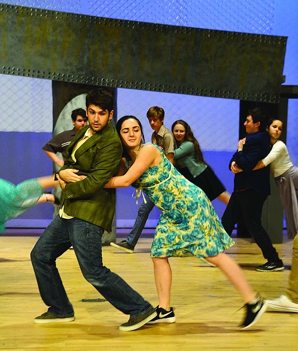  Two members of the Jets gang partner together during the dance at the gym. From left: Chris Numme and Jessica Gallagher. Blind Brook High School was nominated for a Metropolitan High School Theater Award for best production number for the dance at the gym scene in West Side Story as well as for four other categories.    