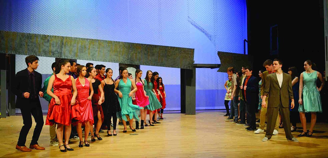  Two rival New York City gangs, the Sharks and the Jets, face off during a challenge dance. Blind Brook High School was nominated for a Metropolitan High School Theater Award for best production number for the dance at the gym scene in West Side Story. 